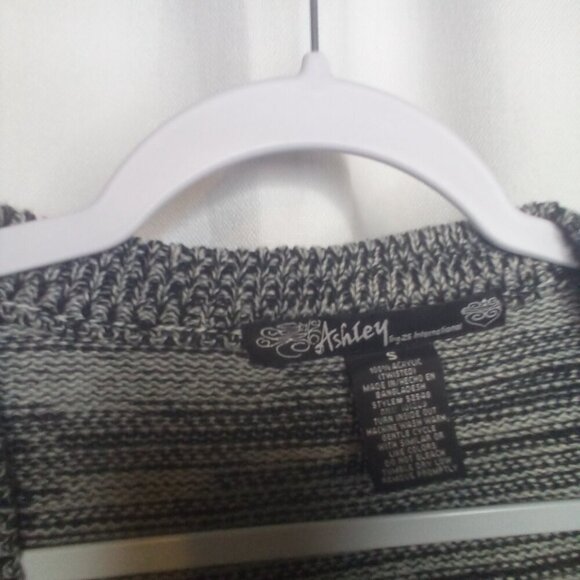 Ashley by 26 International Cardigan Sweater S Long Sleeve Open Front Black Gray - Picture 6 of 16